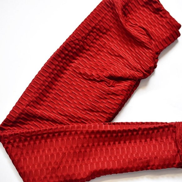 Red butt lift textured leggings - Picture 3 of 5